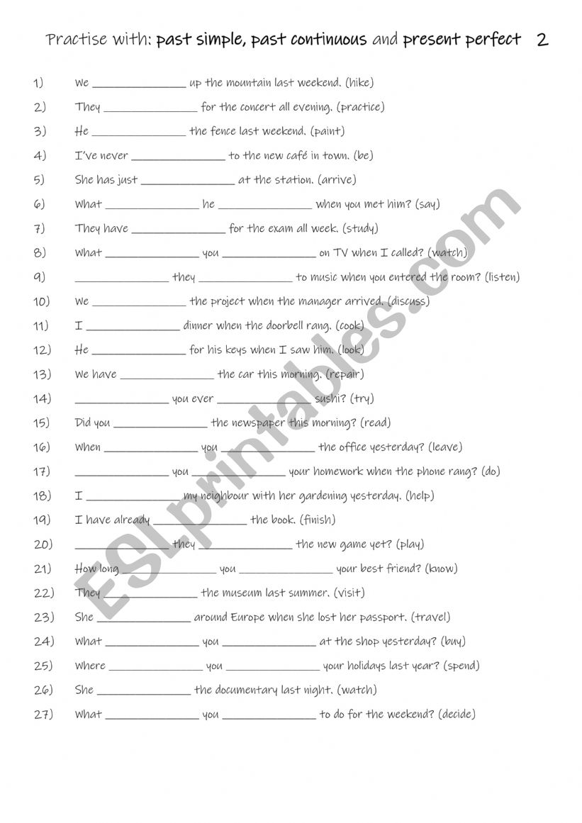 A1+-A2  Practise with past simple, past continuous and present perfect   2