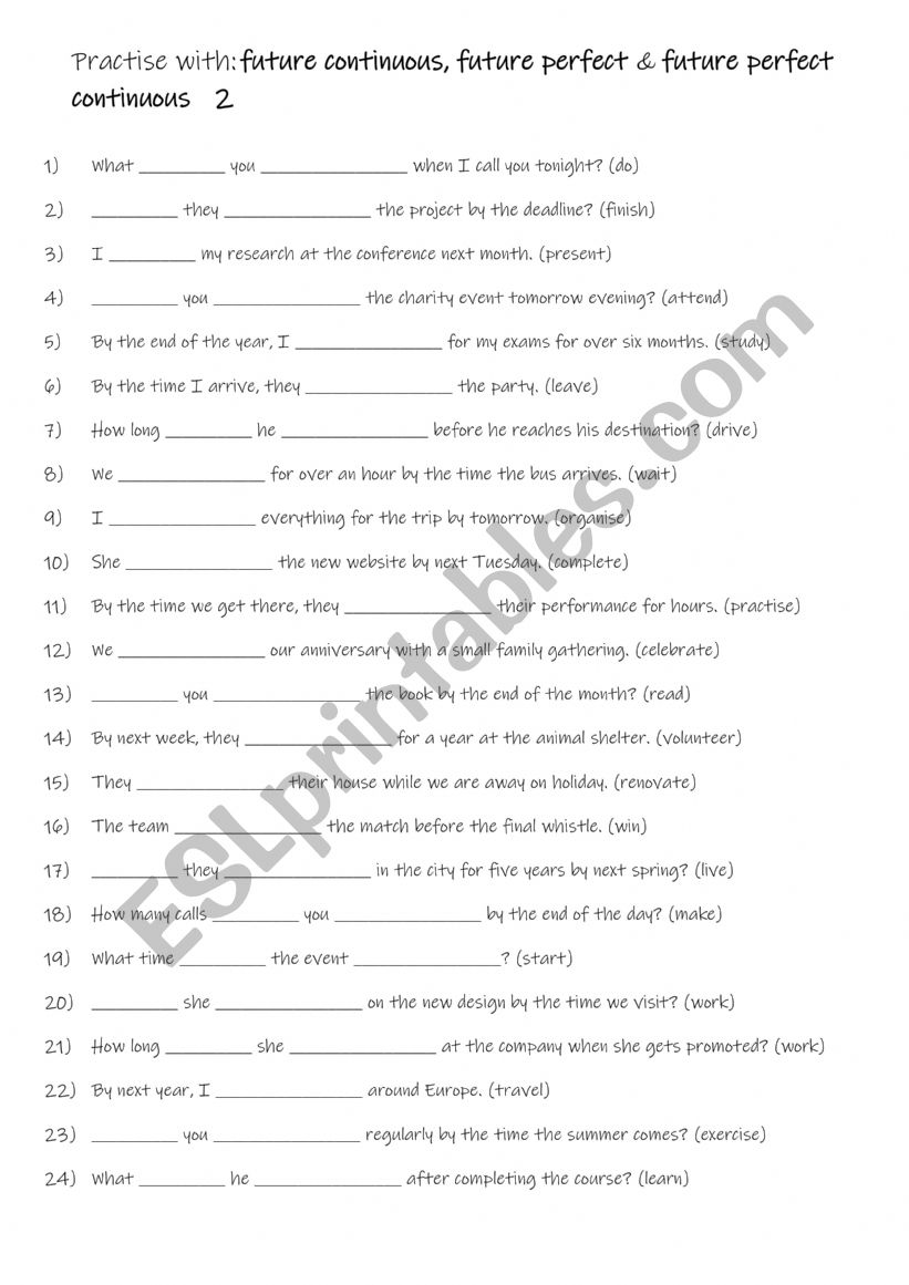 B1-B2 Practise with future continuous, future perfect & future perfect continuous   2