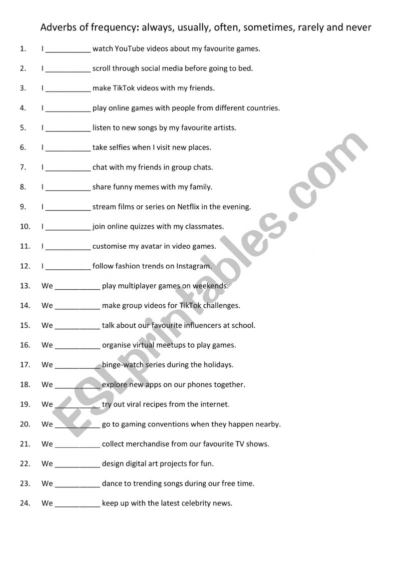 Adverbs of frequency always, usually, often, sometimes, rarely and never 1