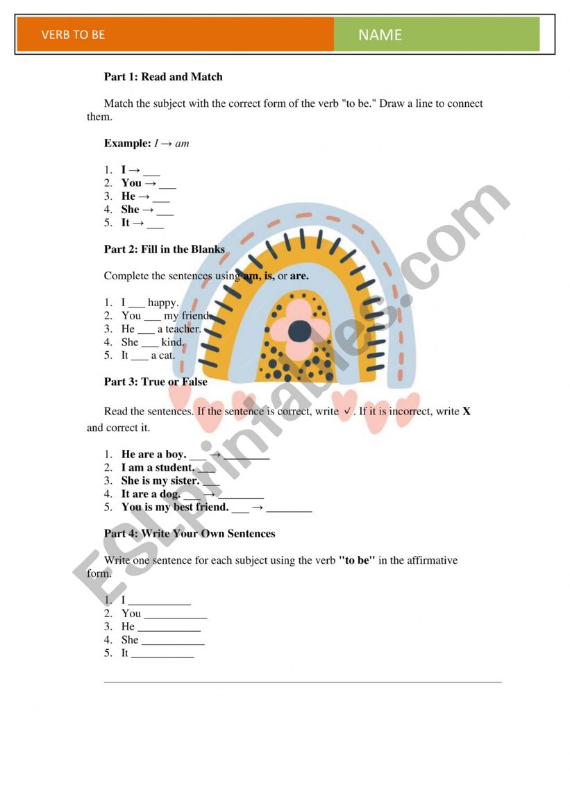 verb to be (singular) worksheet