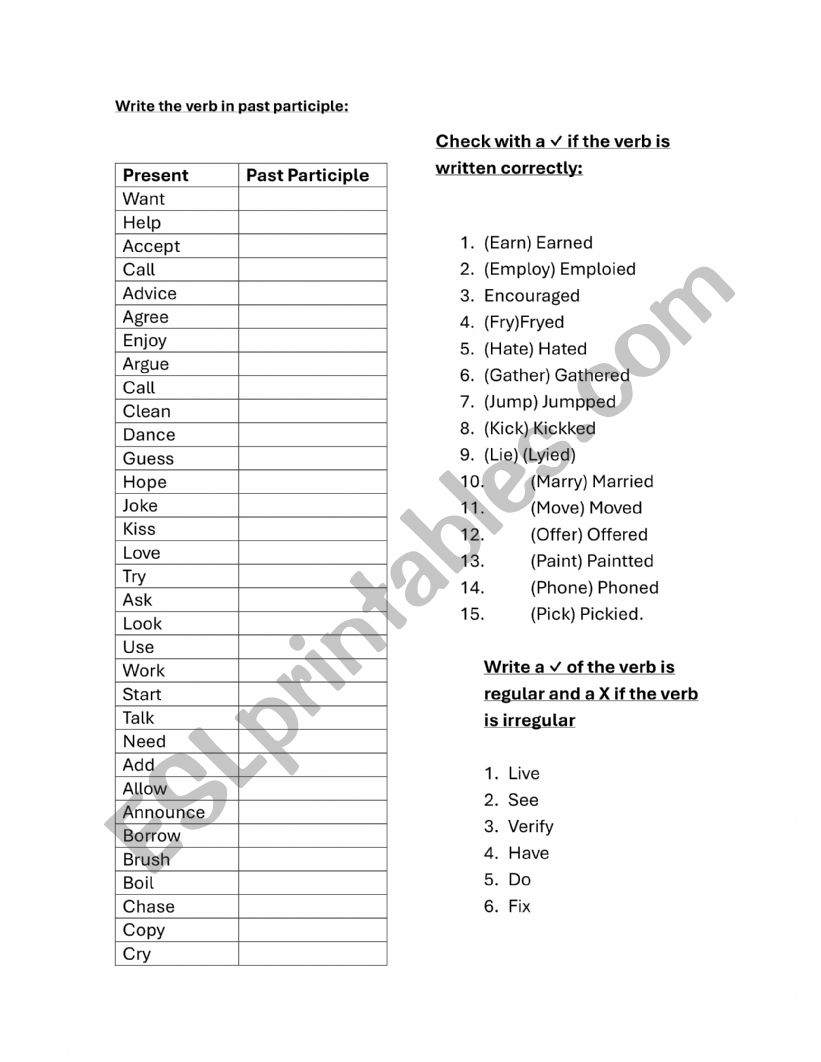 Past participle (or simple past) regular verbs