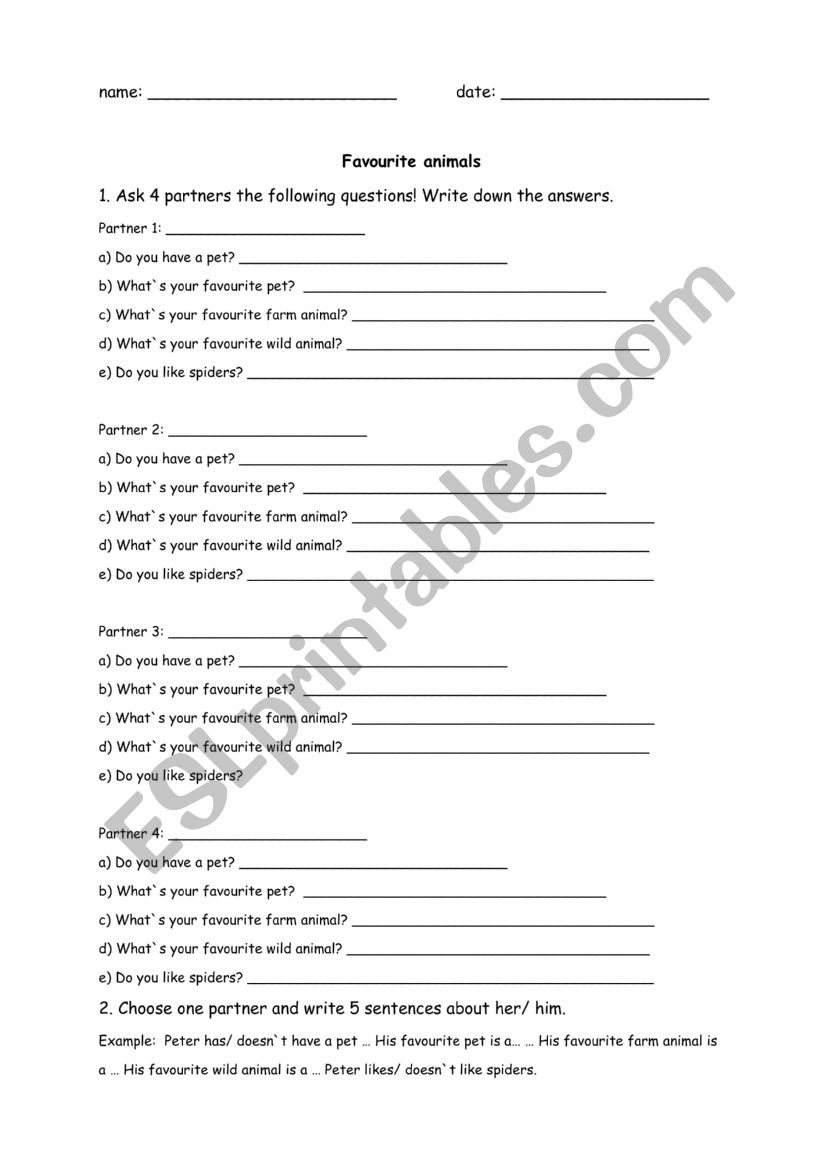 Interview about pets worksheet