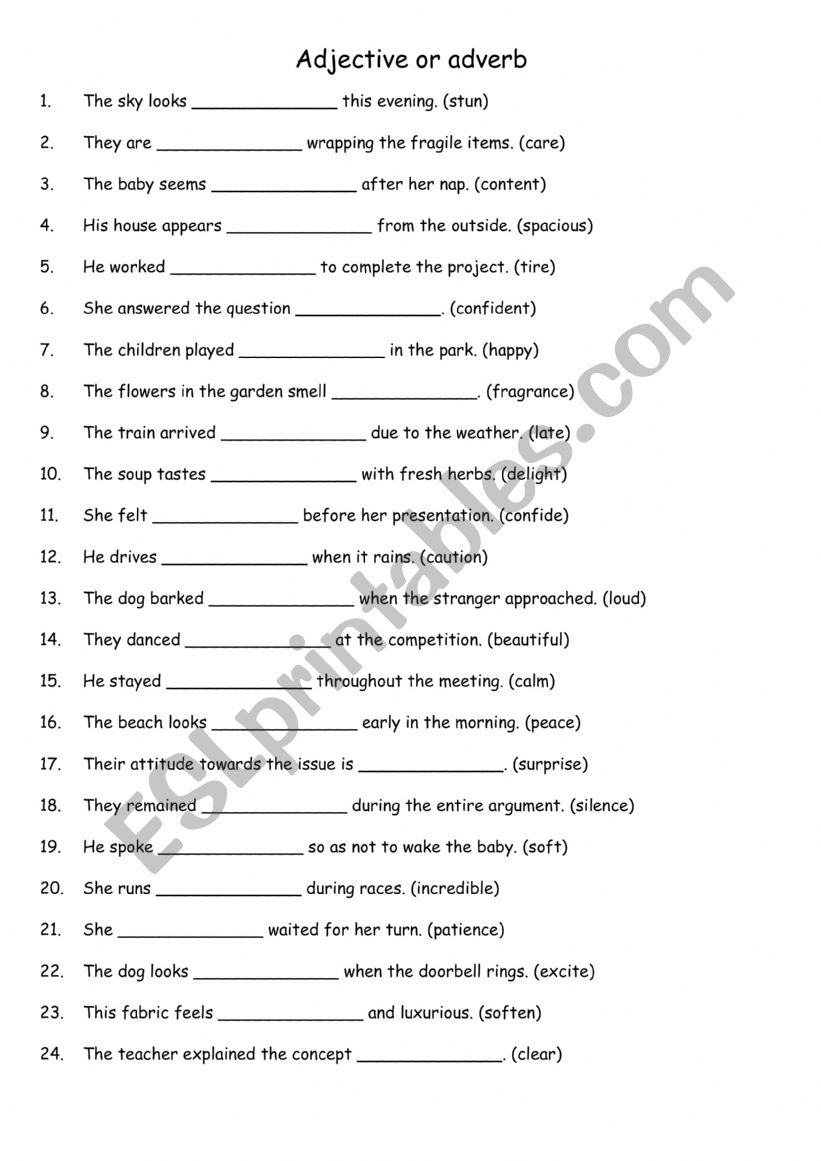 Adjective or adverb 1 worksheet