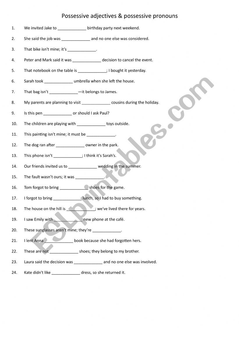 Possessive adjectives & possessive pronouns 2