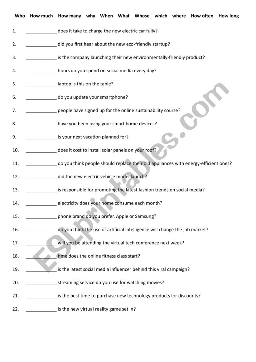 Question words 1 worksheet