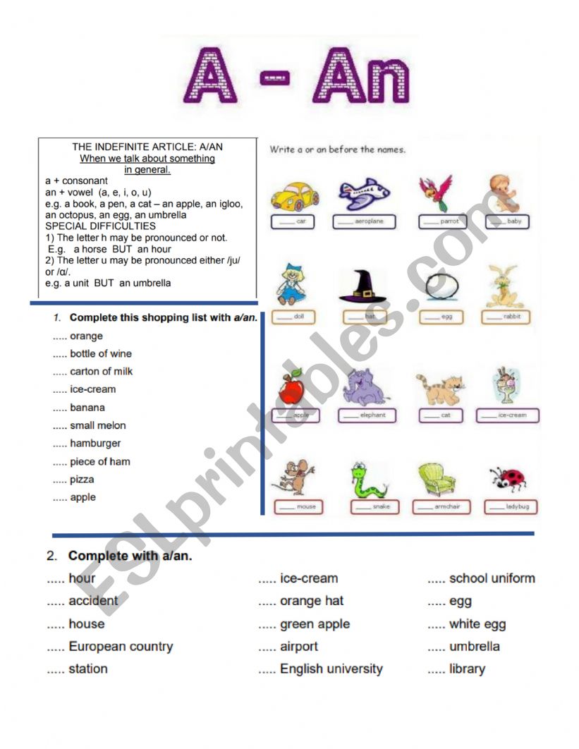 A-An worksheet