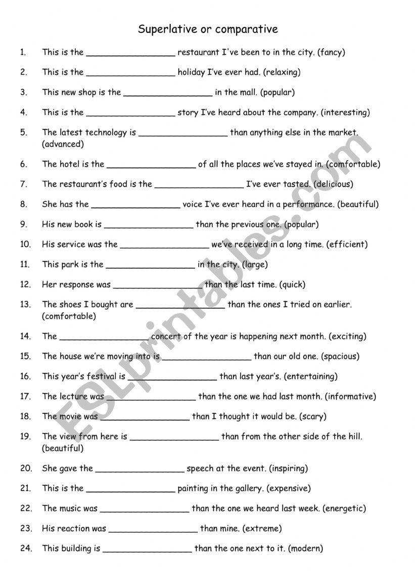 Superlative or comparative 2 worksheet