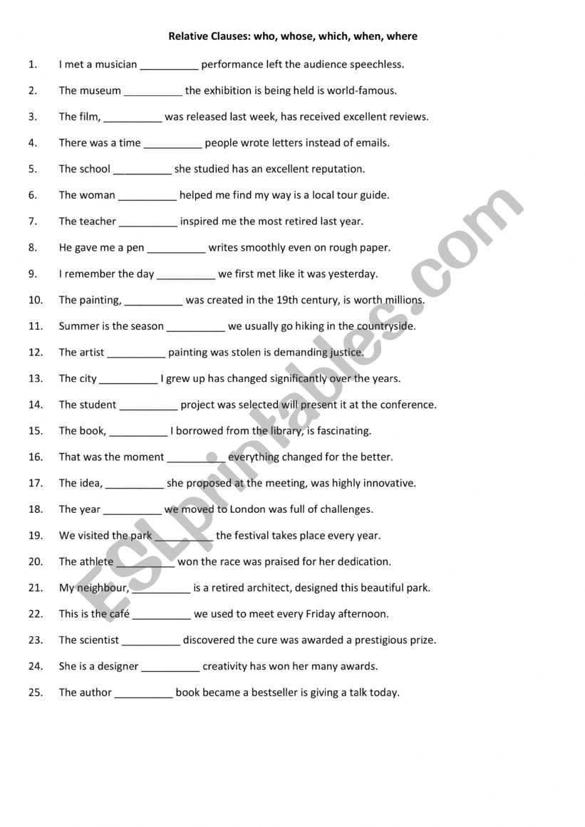 Relative Clauses who, whose, which, when, where  (2)