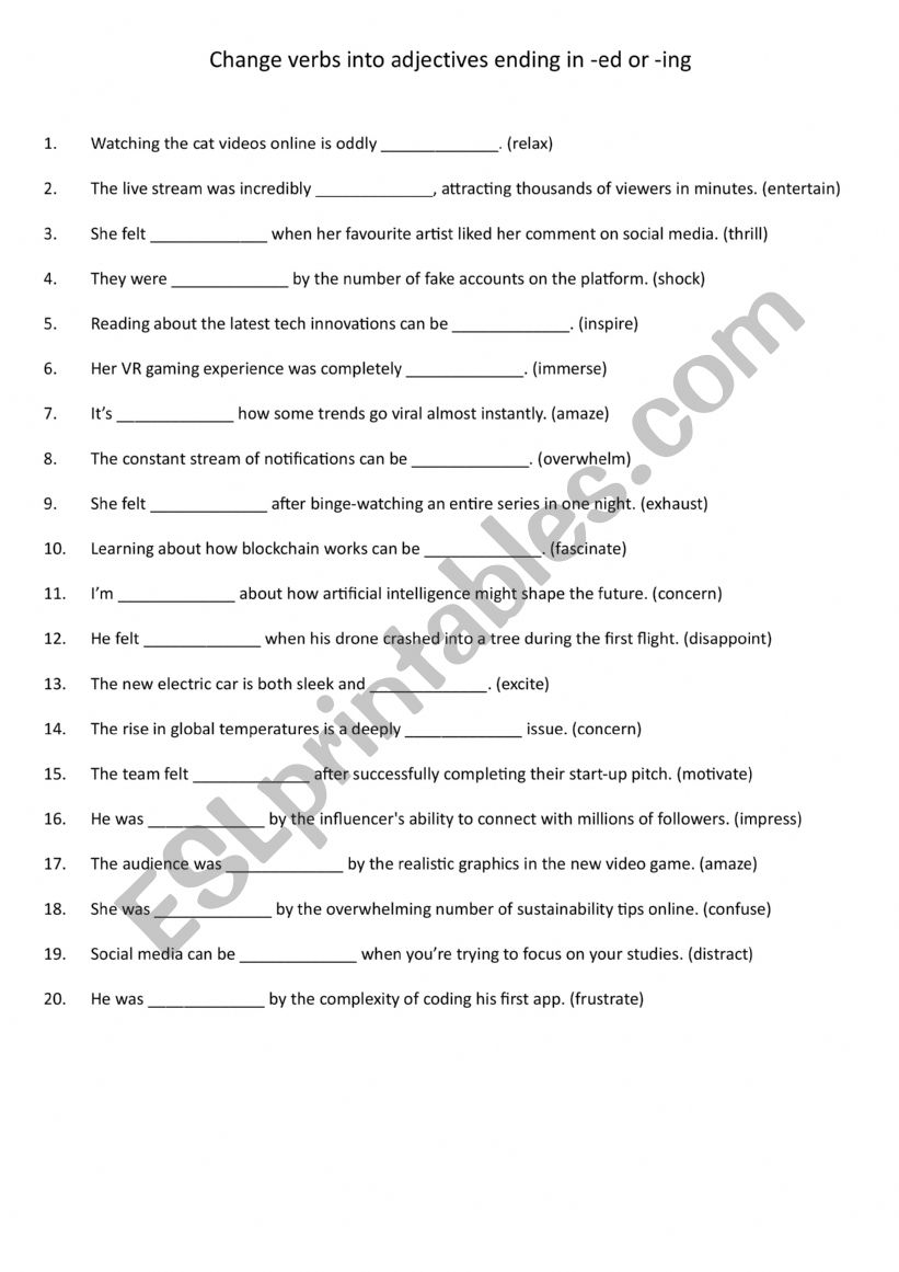 Change verbs into adjectives ending in -ed or -ing 2