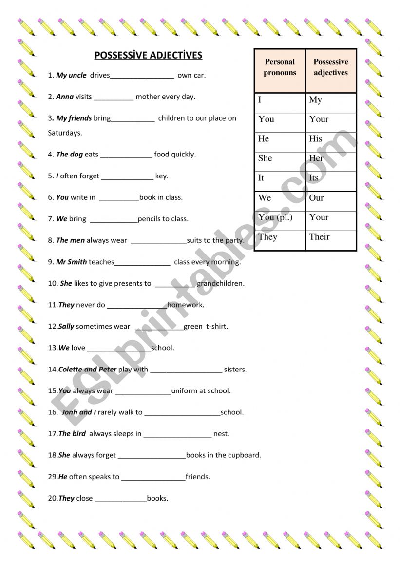 Possessive Adjectives worksheet