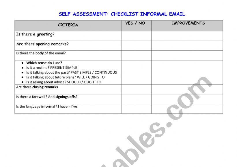 SELF-ASSESSMENT Informal email