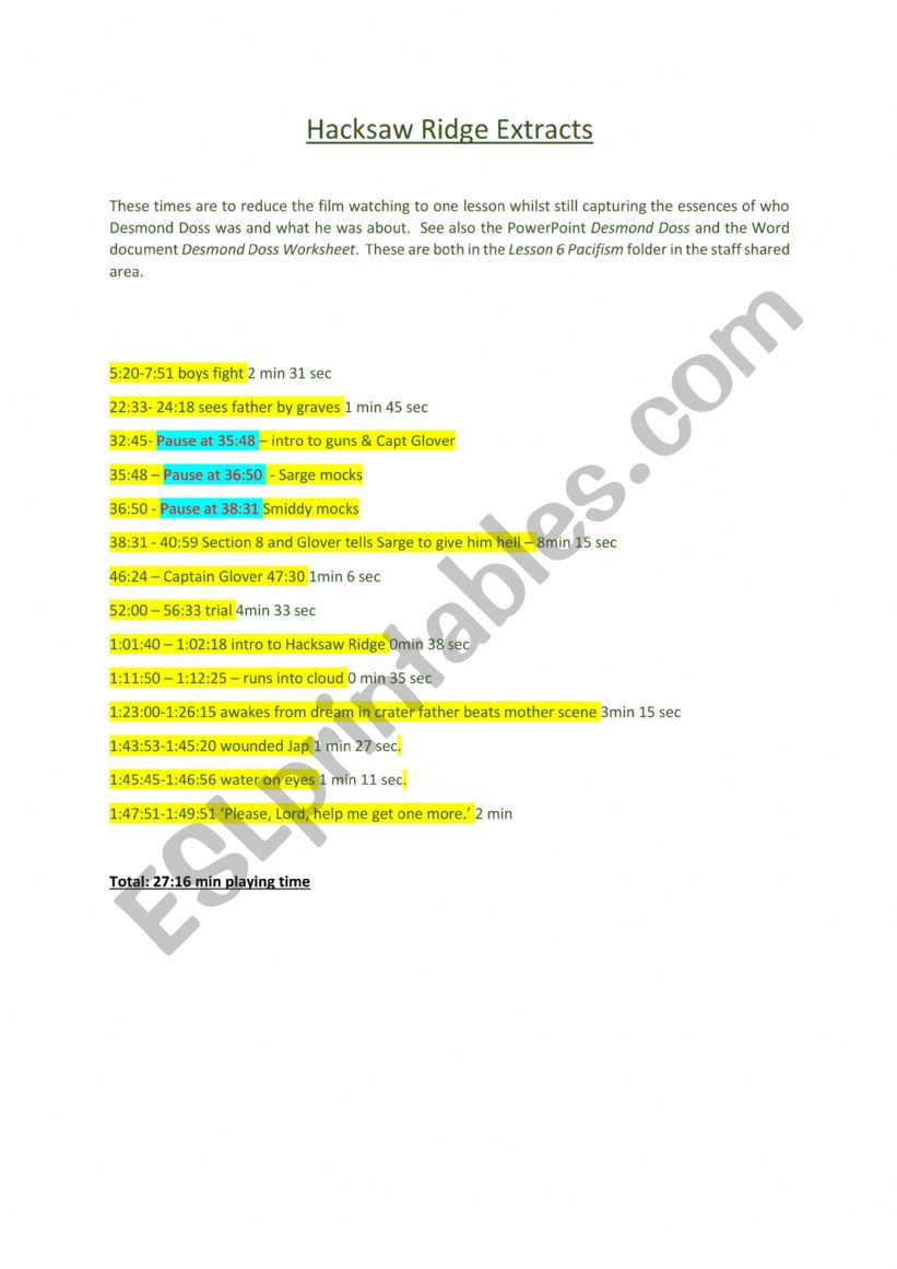 Hacksaw ridge worksheet worksheet