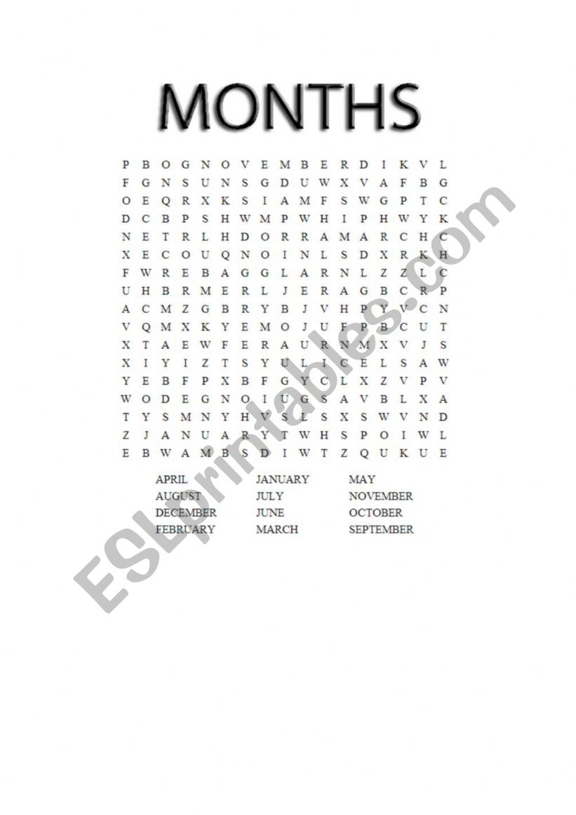 months of the year crossword worksheet