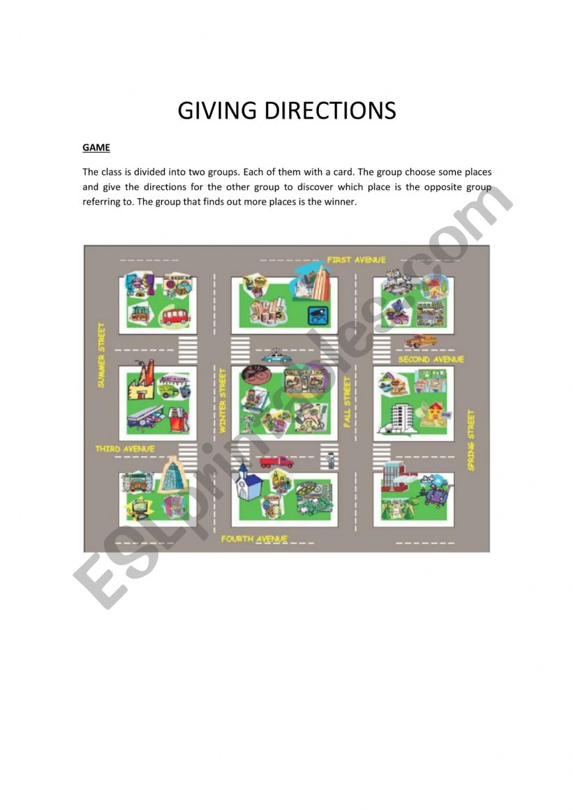 Giving directions worksheet