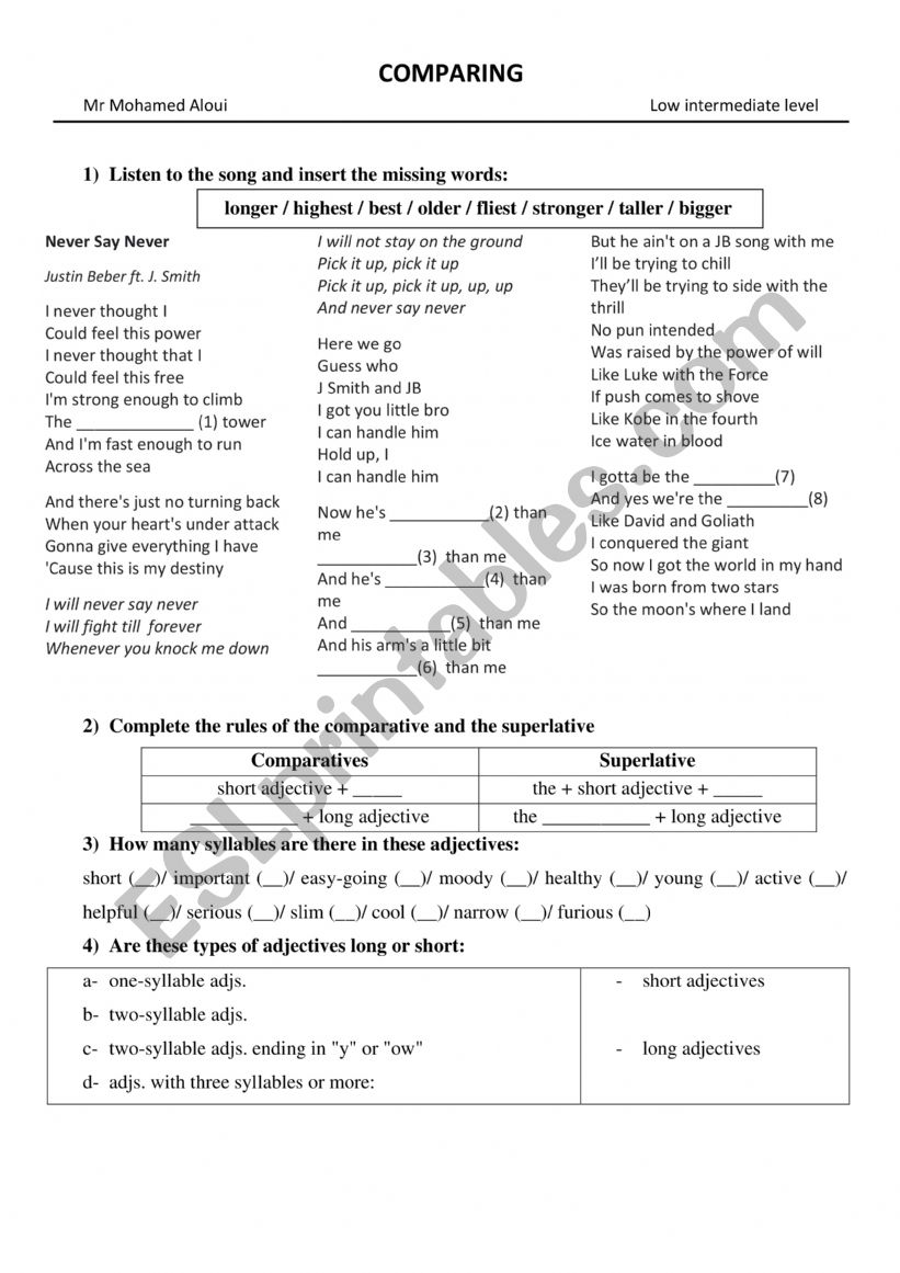 comparatives and superlatives worksheet