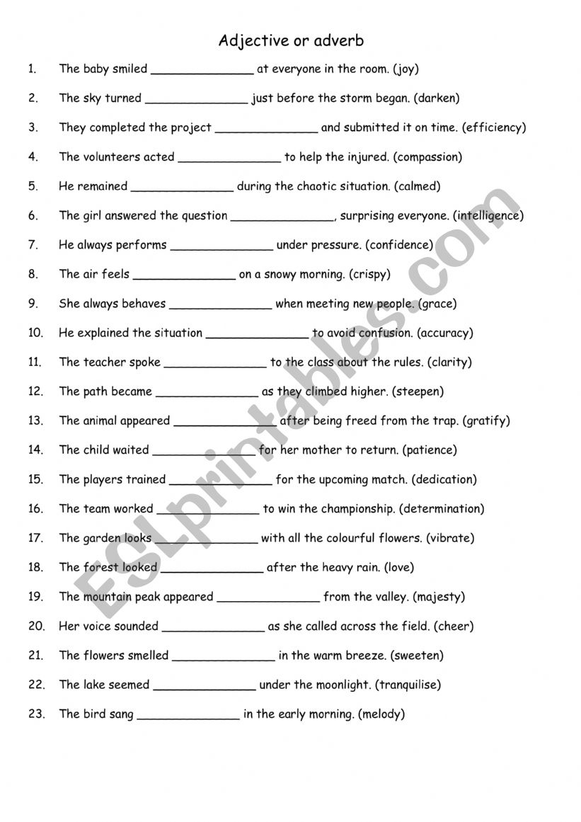 Adjective or adverb 2 worksheet