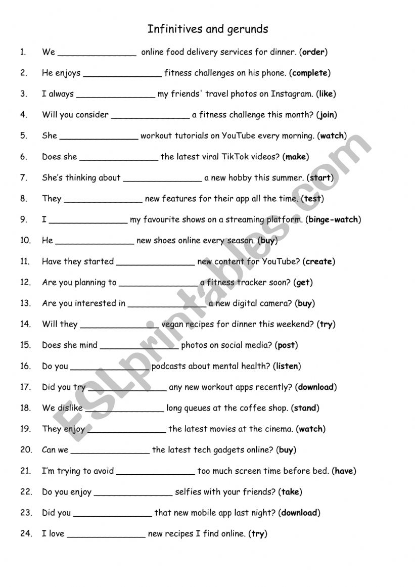 Infinitives and gerunds  2 worksheet