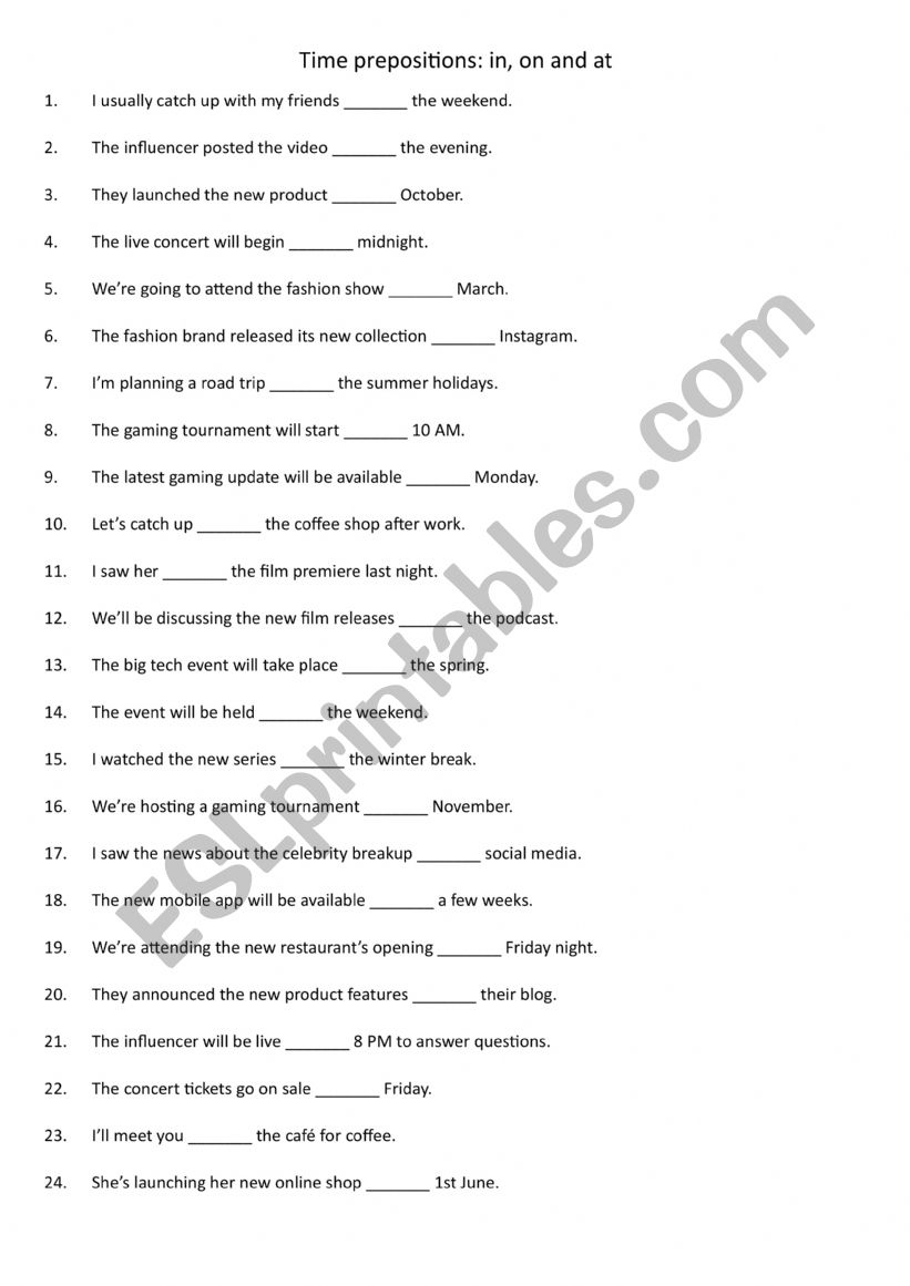 Time prepositions in, on and at 1