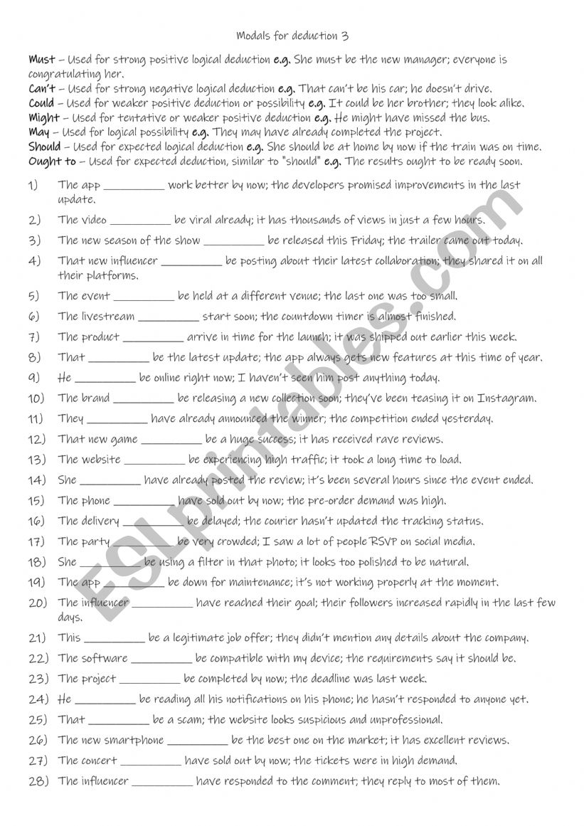 A2-B1 Modals for deduction 3 worksheet