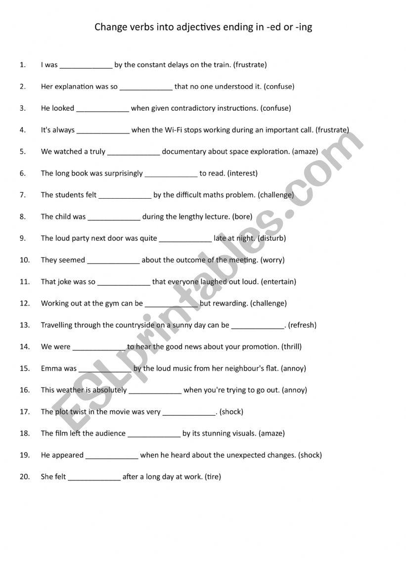 Change verbs into adjectives ending in -ed or -ing 3