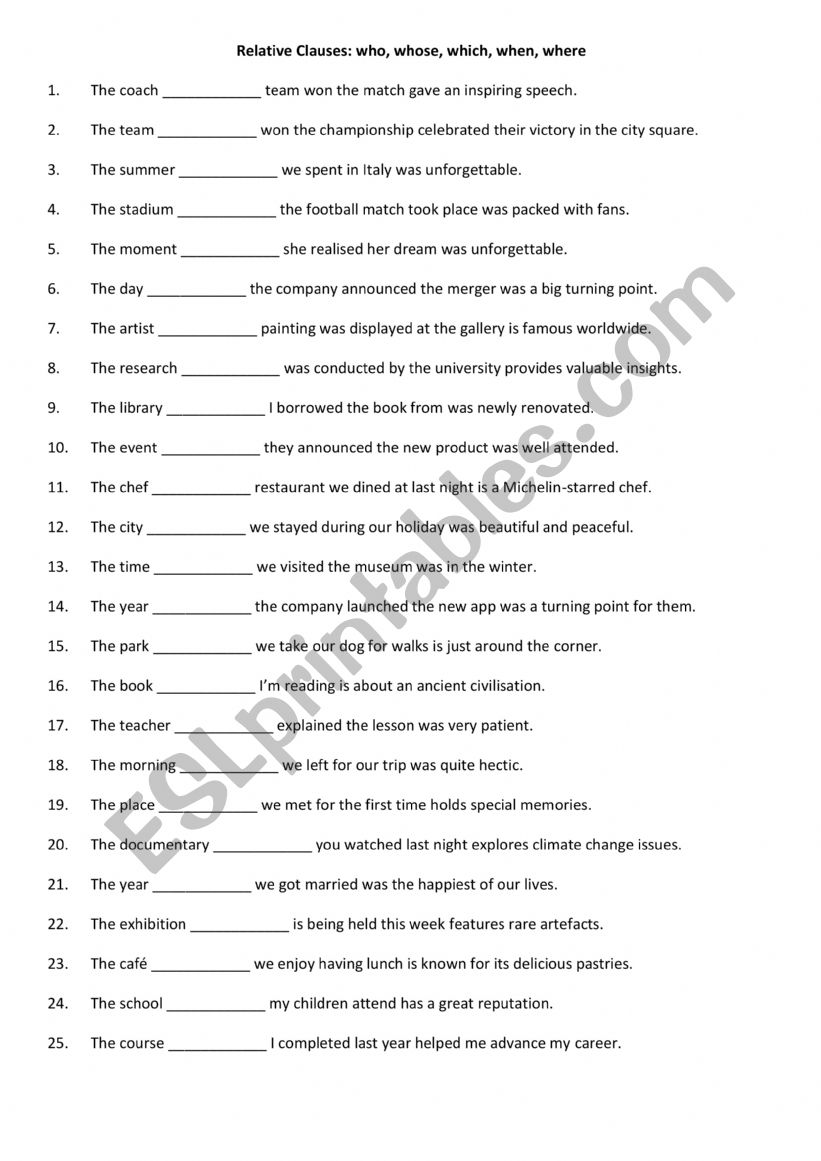 Relative Clauses who, whose, which, when, where  (3)