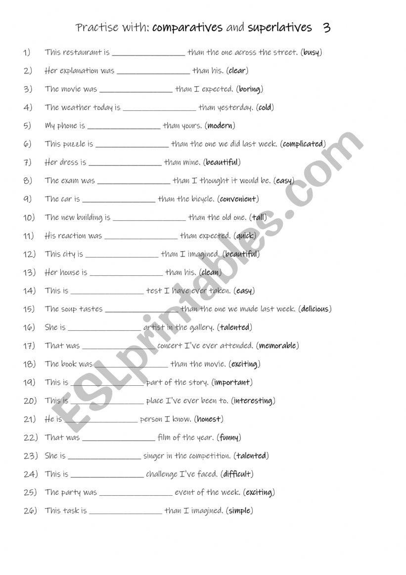 A1+-A2 Practise with comparatives and superlatives   3