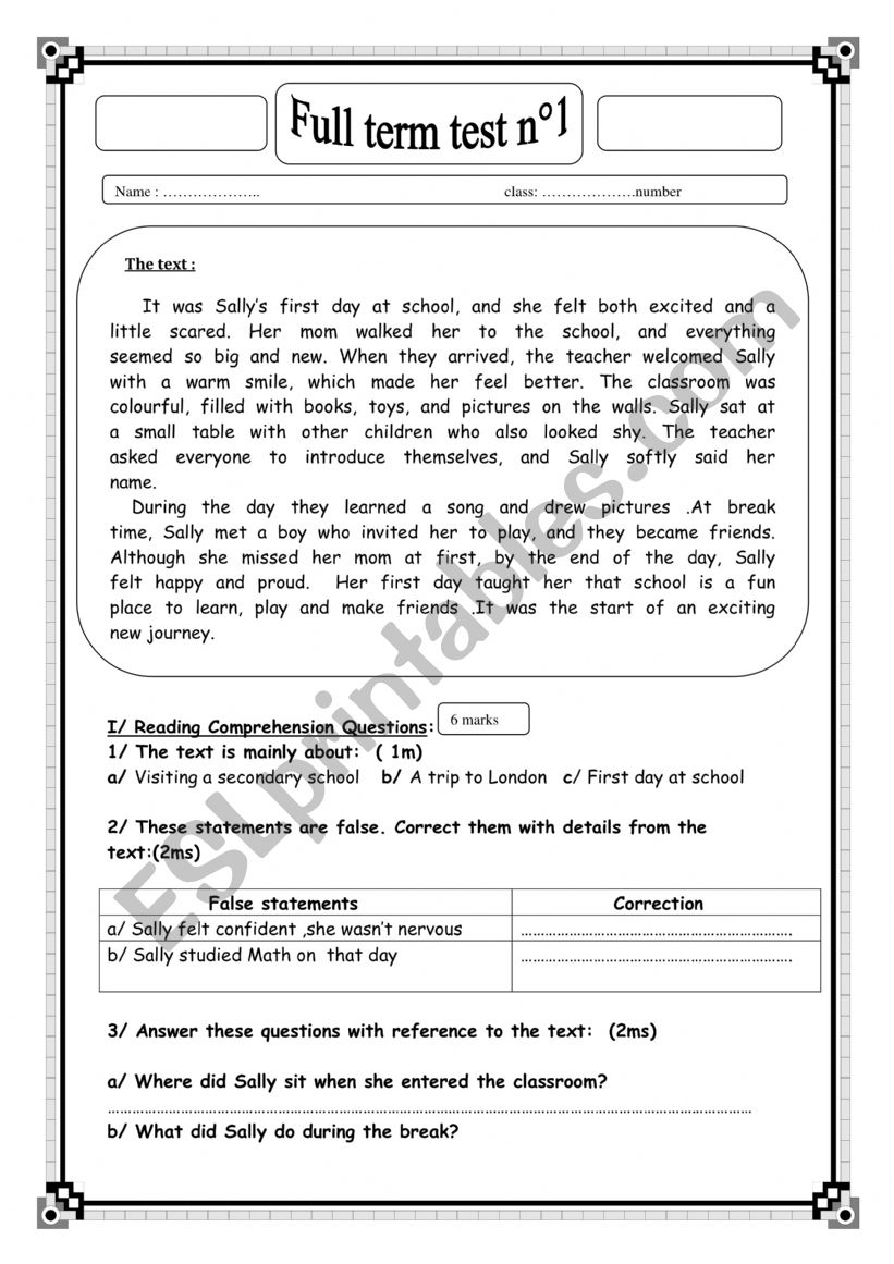 comprehension and writing worksheet