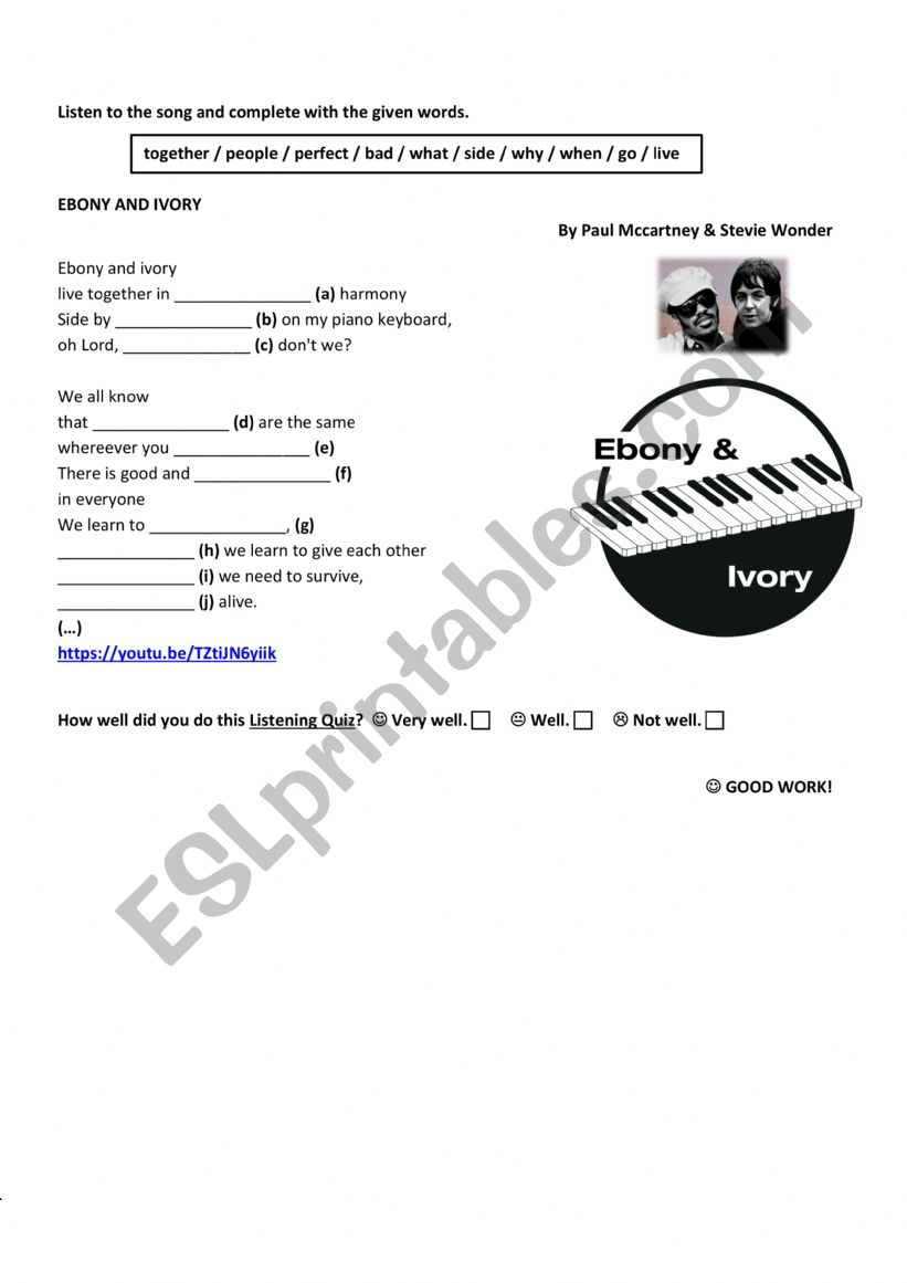 Ebony and Ivory - song worksheet