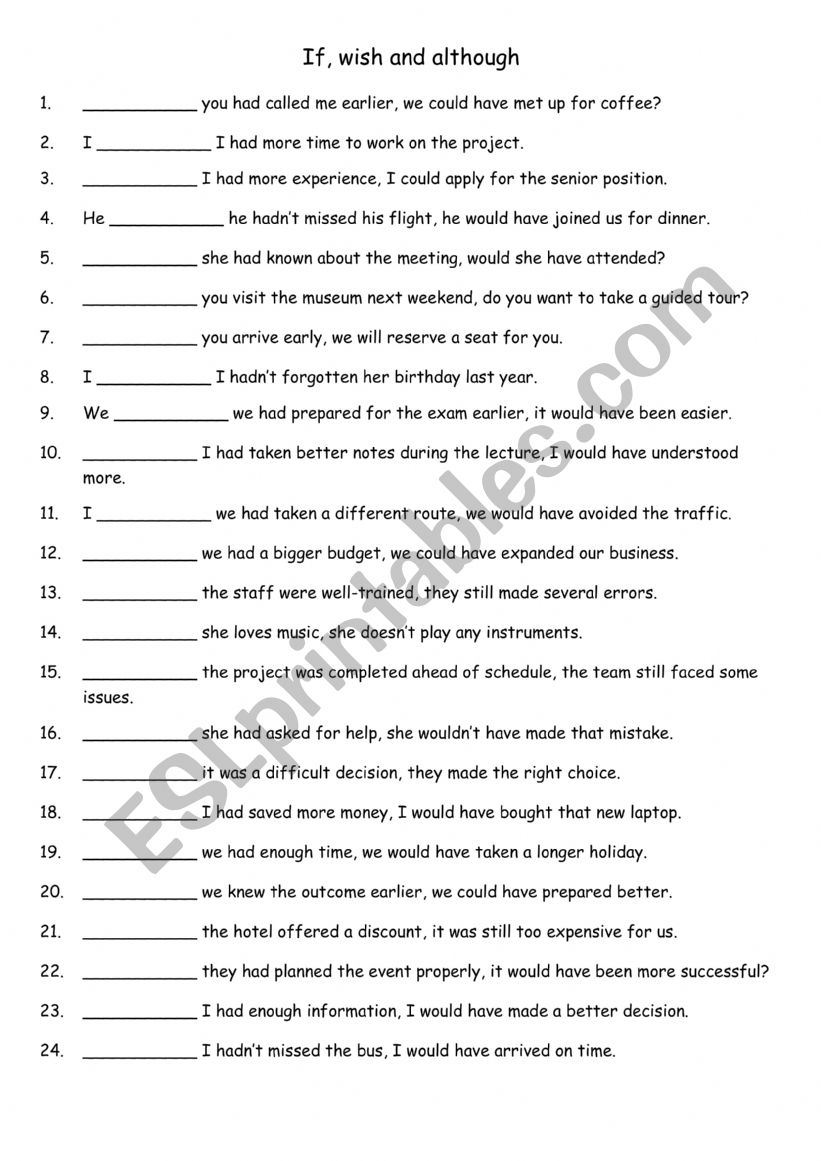 If, wish and although 3 worksheet