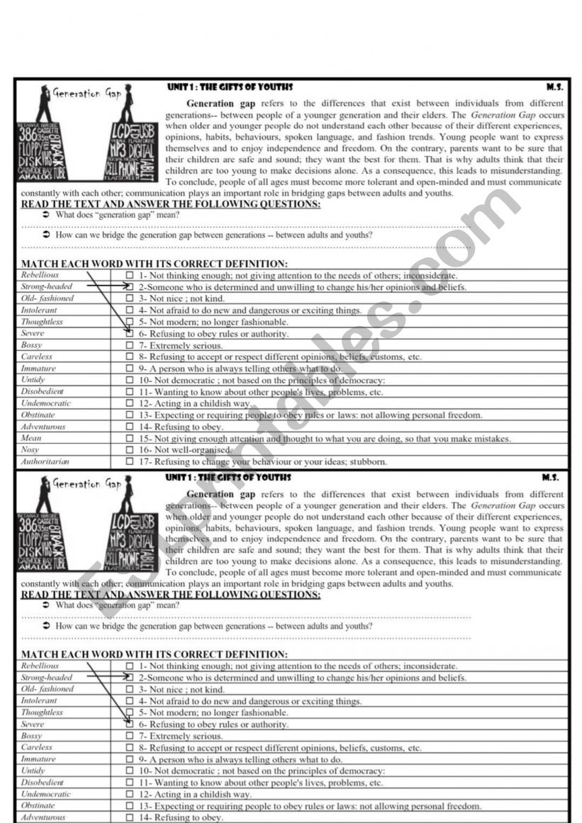 The generation gap  worksheet