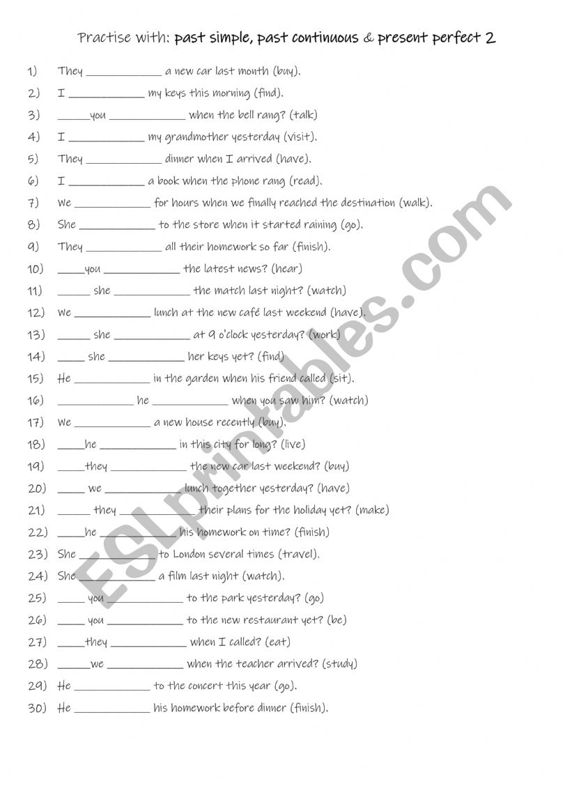 A1+ A2 Practise with past simple, past continuous & present perfect 2