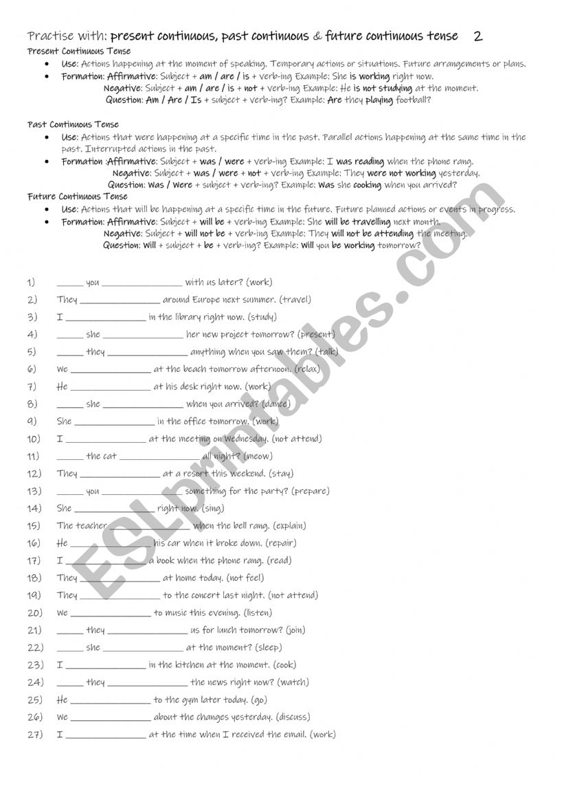 A1+-A2 Practise with present continuous, past continuous & future continuous tense     2