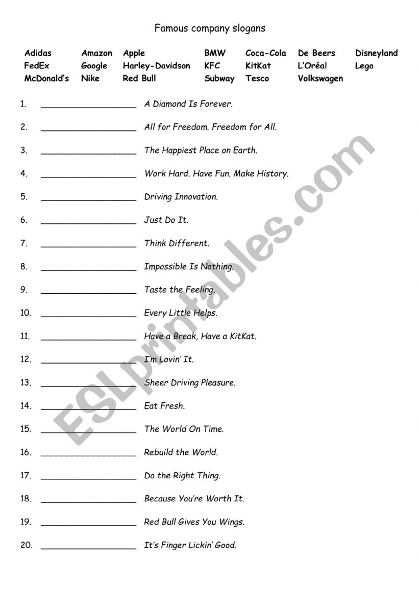 A2+-B2 Famous company slogans worksheet