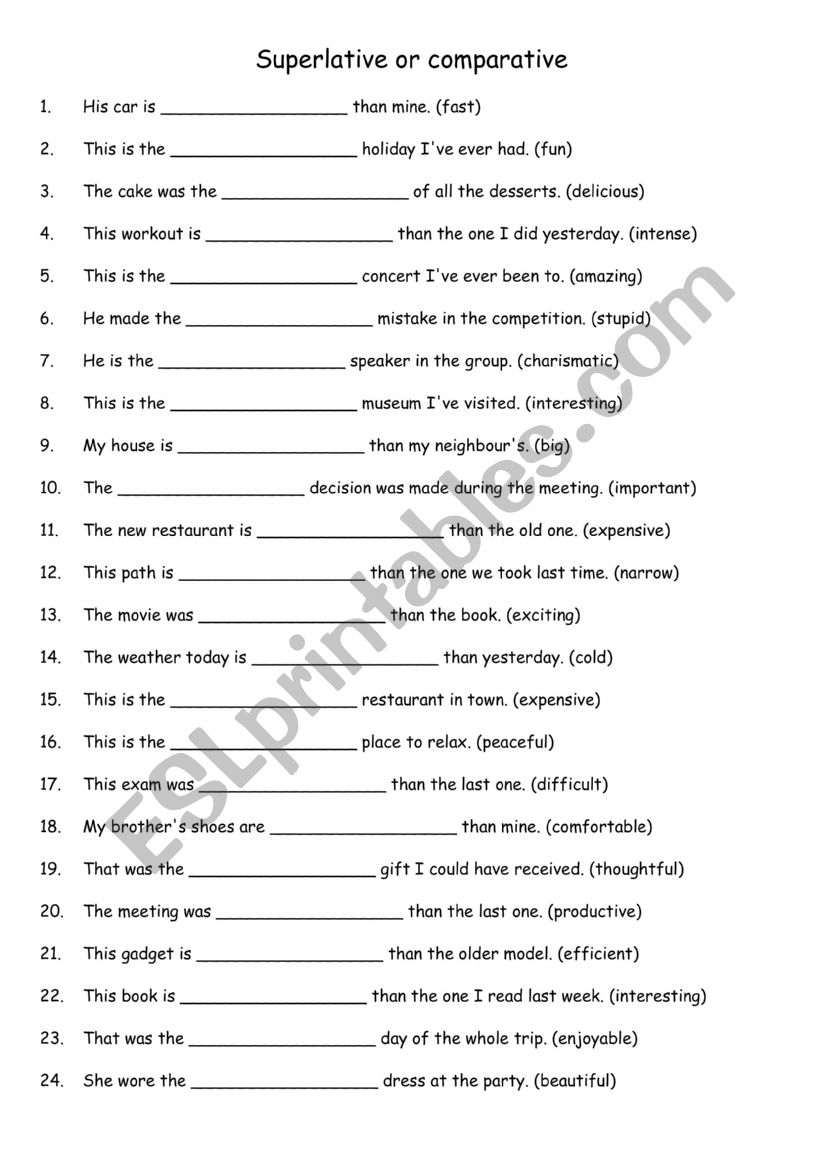 Superlative or comparative 3 worksheet