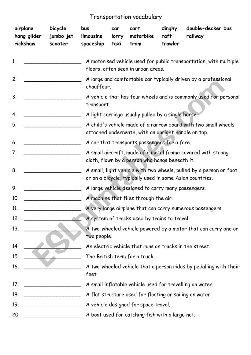 A1+-A2 Transportation vocabulary