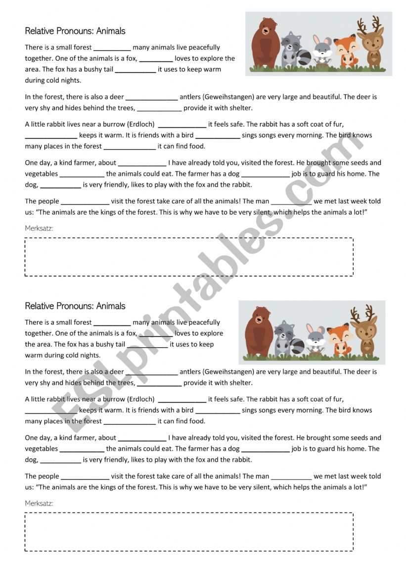 Relative Pronouns Animals  worksheet