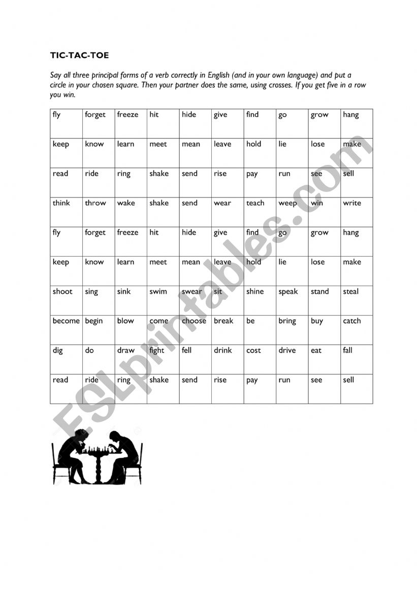 IRREGULAR VERBS - TICTACTOE worksheet