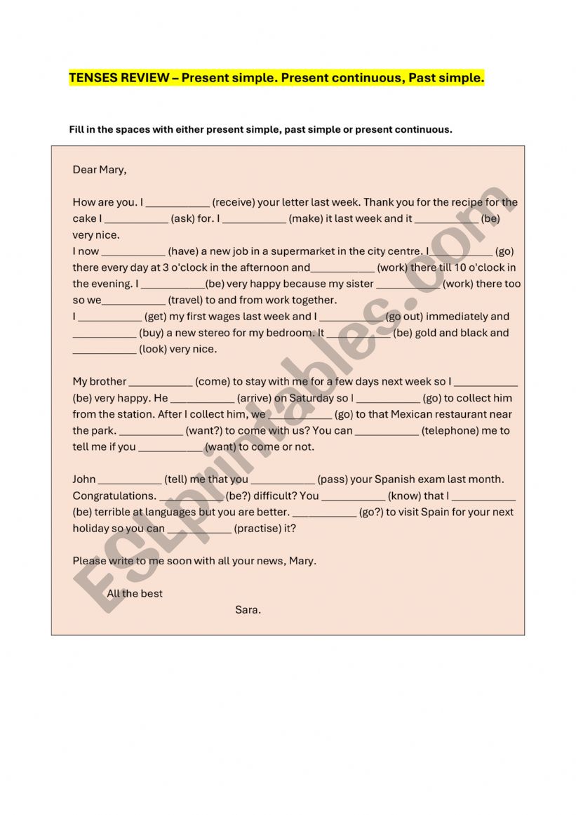 TENSES REVIEW worksheet