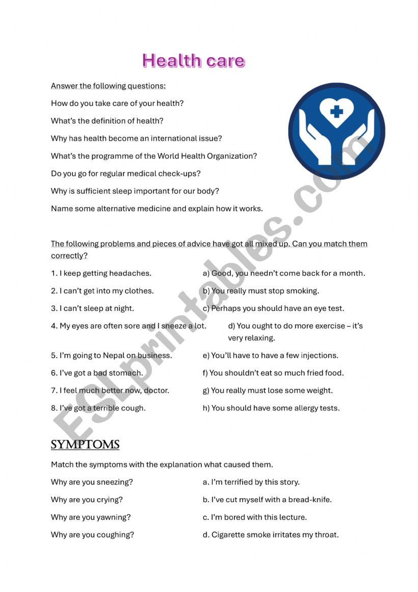 Health Care worksheet