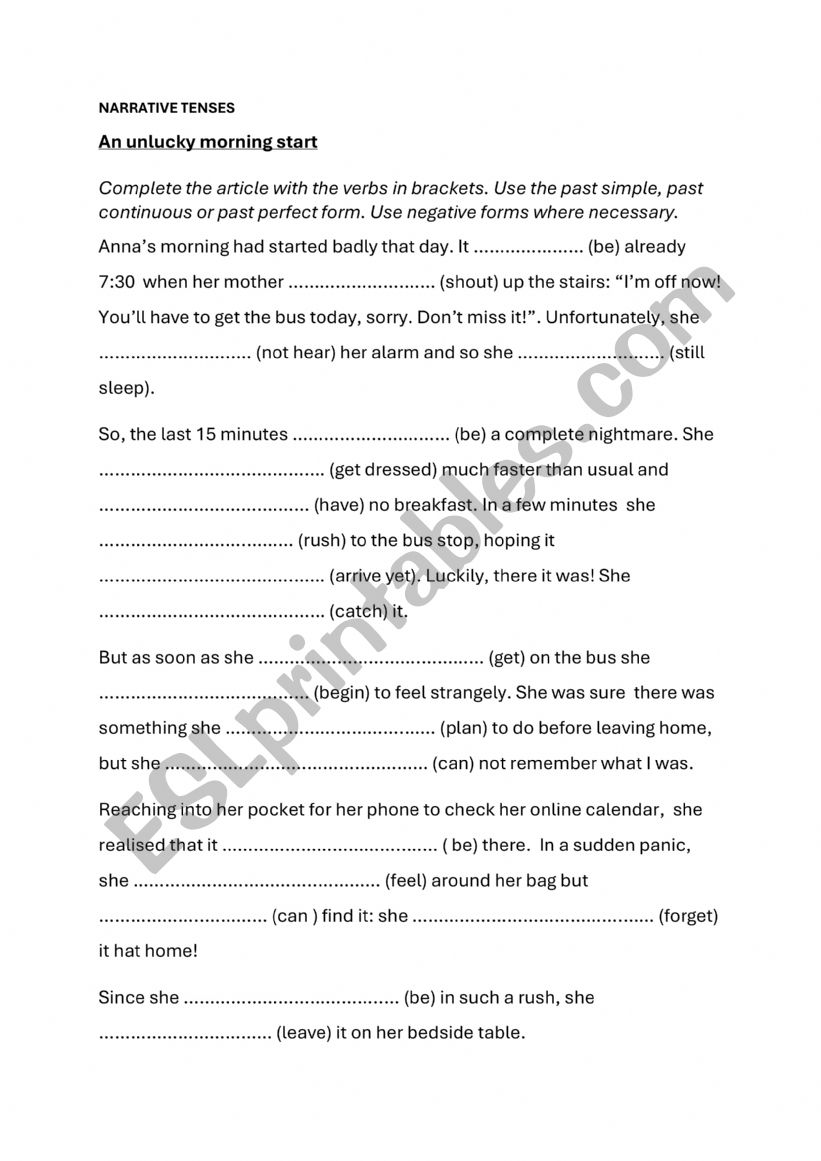 NARRATIVE TENSES worksheet