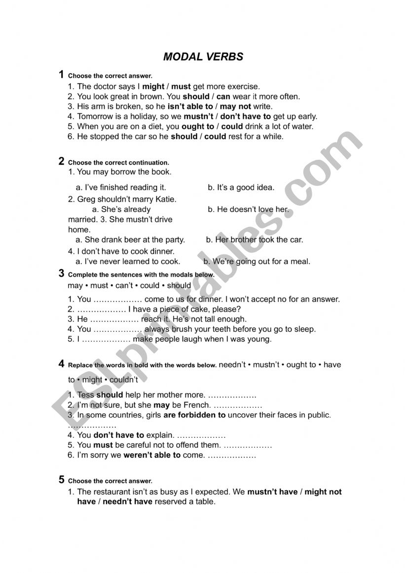 Modal verbs worksheet