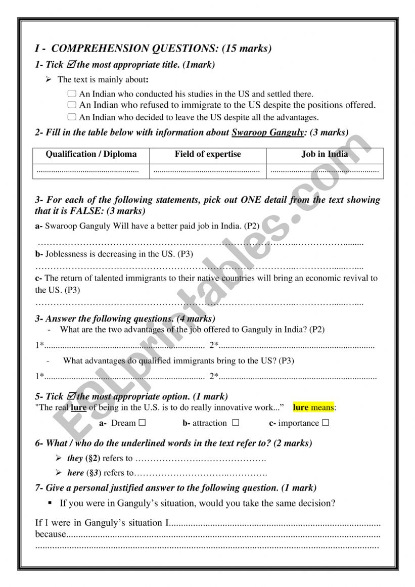 END OF TERM 2 EXAM BAC worksheet