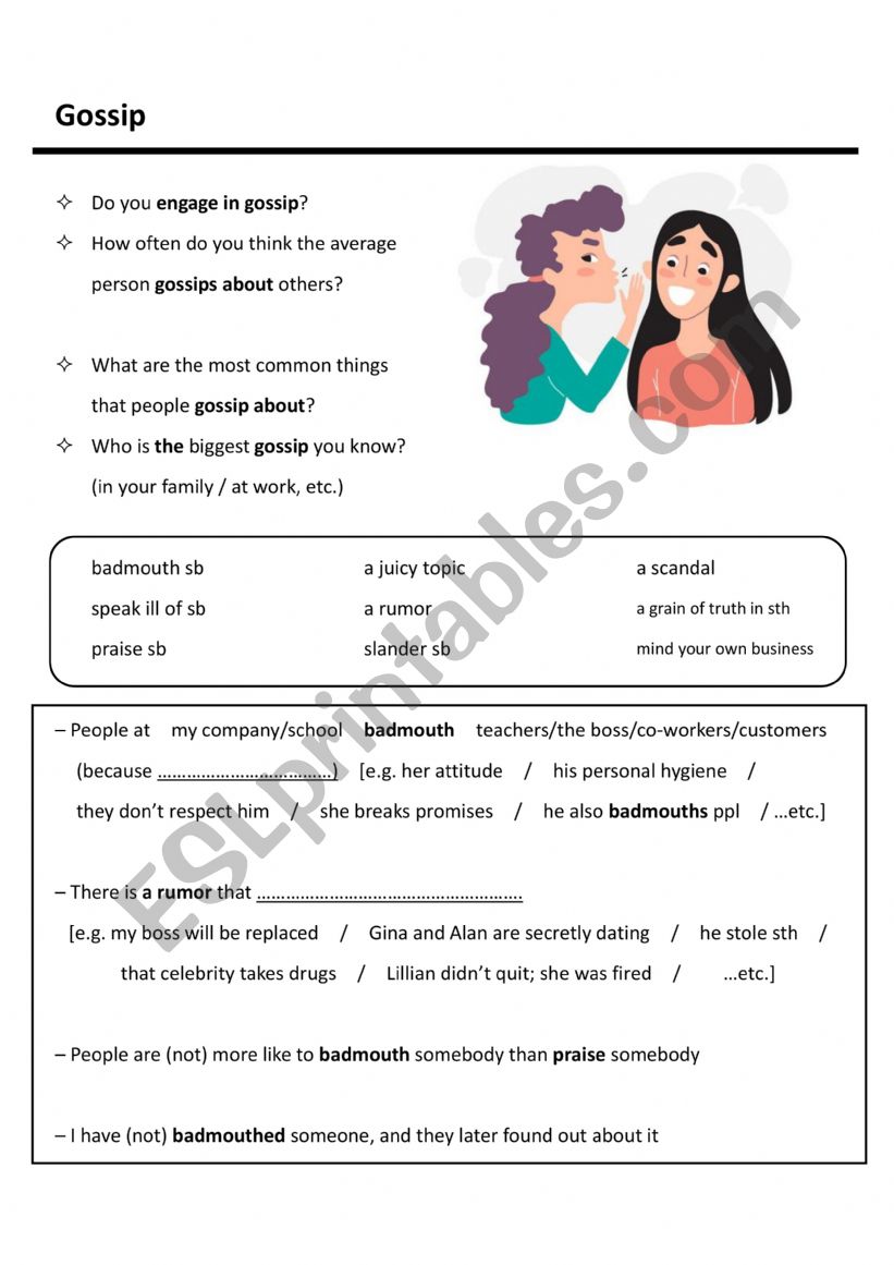 Gossip! worksheet