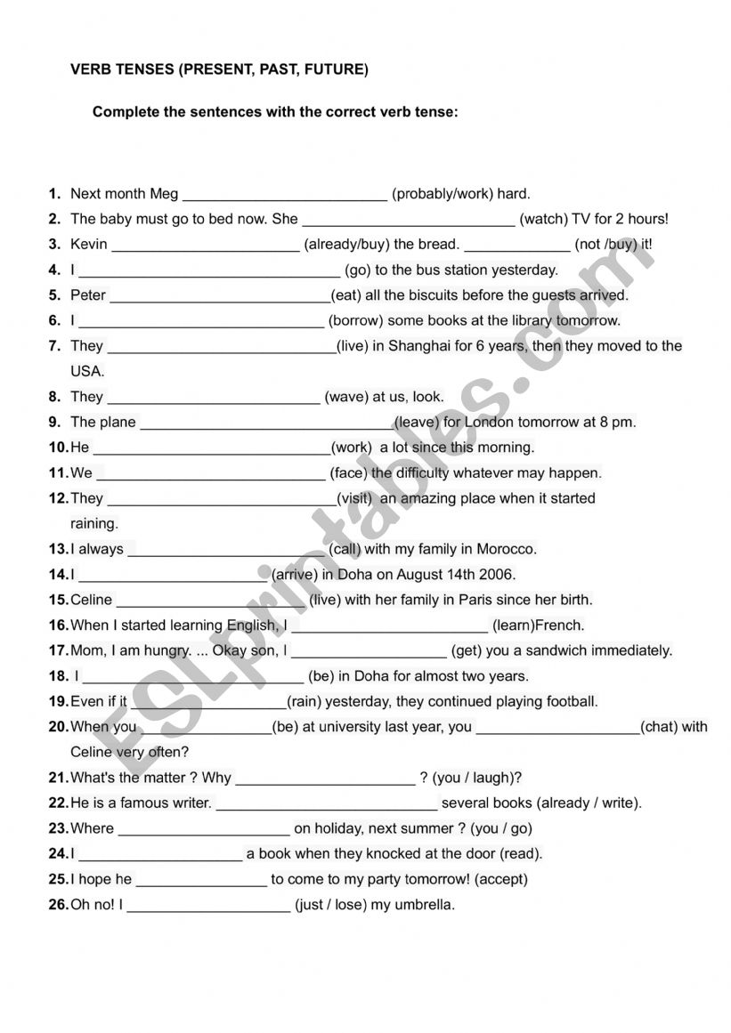 ENGLISH EXERCISE ON VERB TENSES 