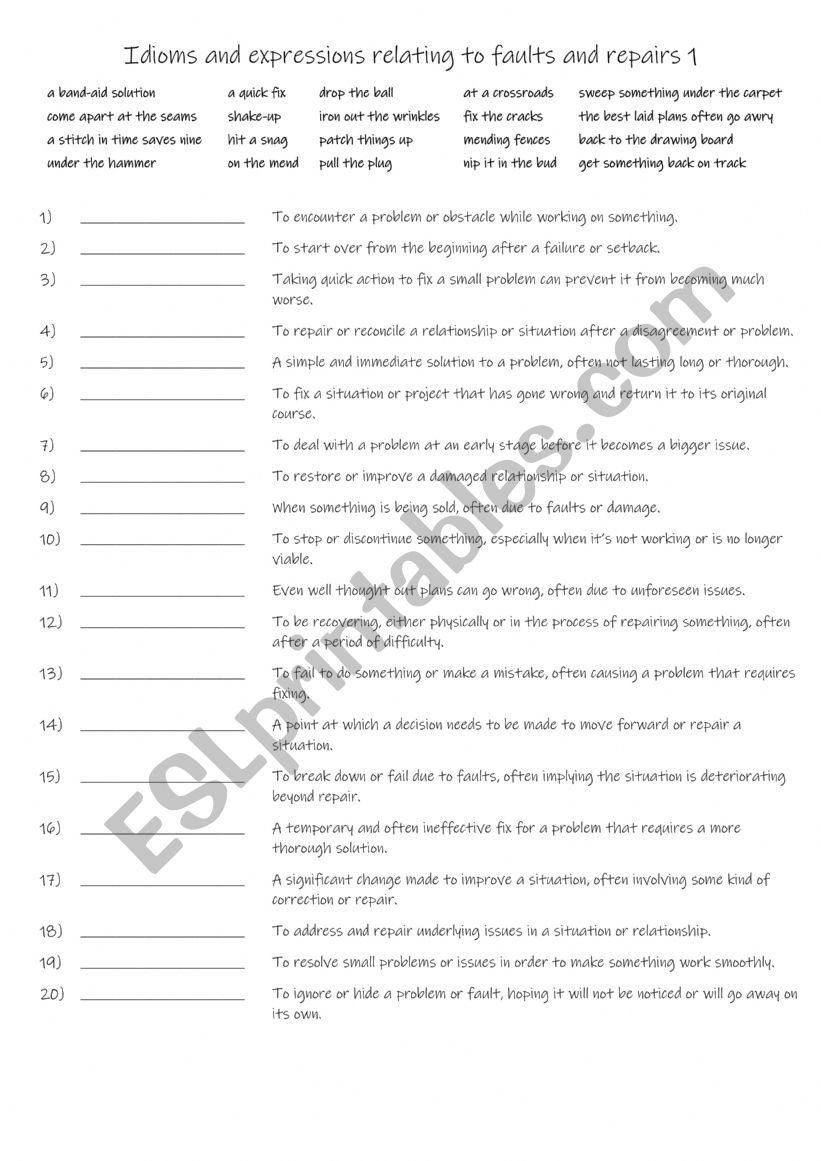 B1+-C1  Idioms and expressions relating to faults and repairs 1