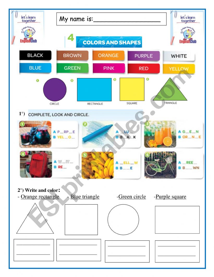 Colotrs and shapes worksheet