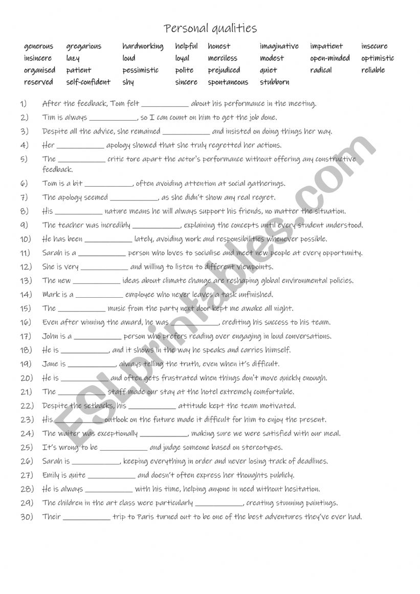 B1-B2 30 adjectives for personal qualities