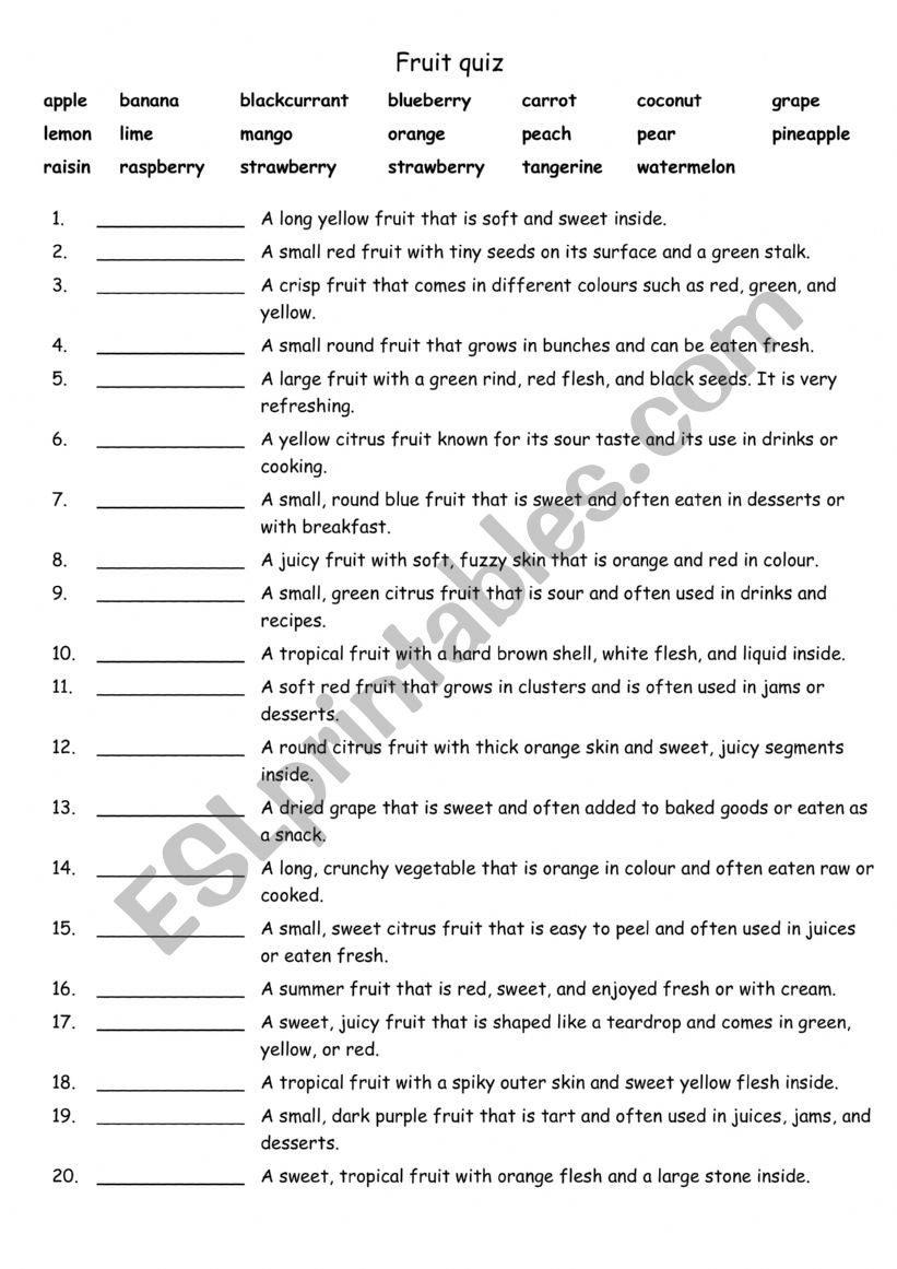 Fruit quiz worksheet