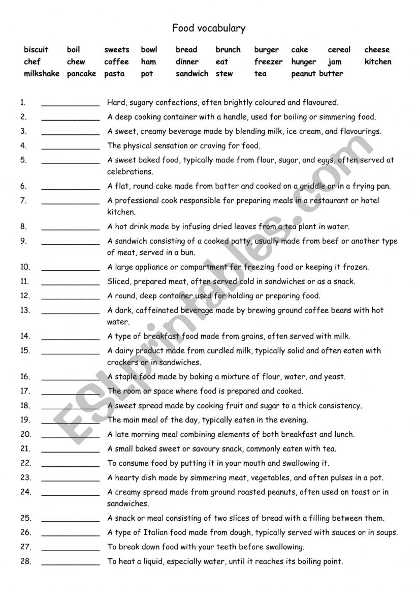 A1+-A2 Food vocabulary worksheet