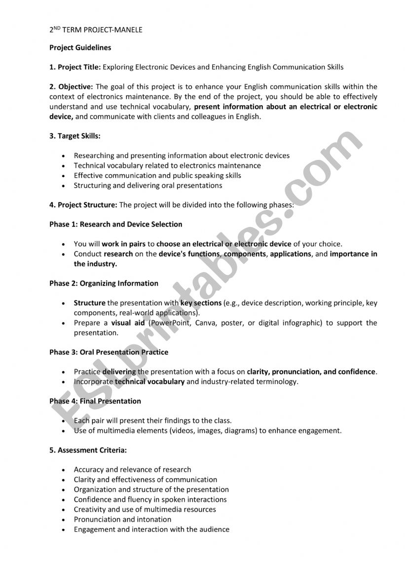 Project for Oral Presentation-Vocational Training-Electronics Maintenance